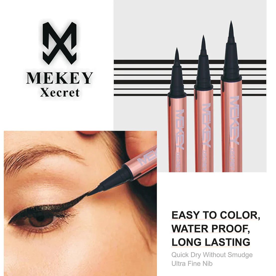 Mekey Xecret Marker Eyeliner : Ultra-Thin, Waterproof, Long Lasting, Quick Dry, Easy to Use, High Pigment - Perfect Precision!