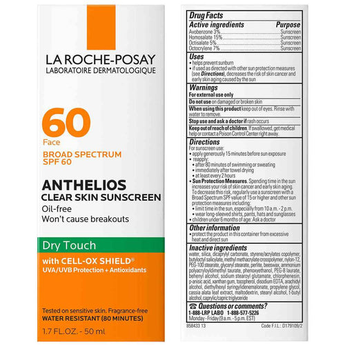 LA ROCHE-POSAY ANTHELIOS CLEAR SKIN OIL FREE SUNSCREEN SPF 60